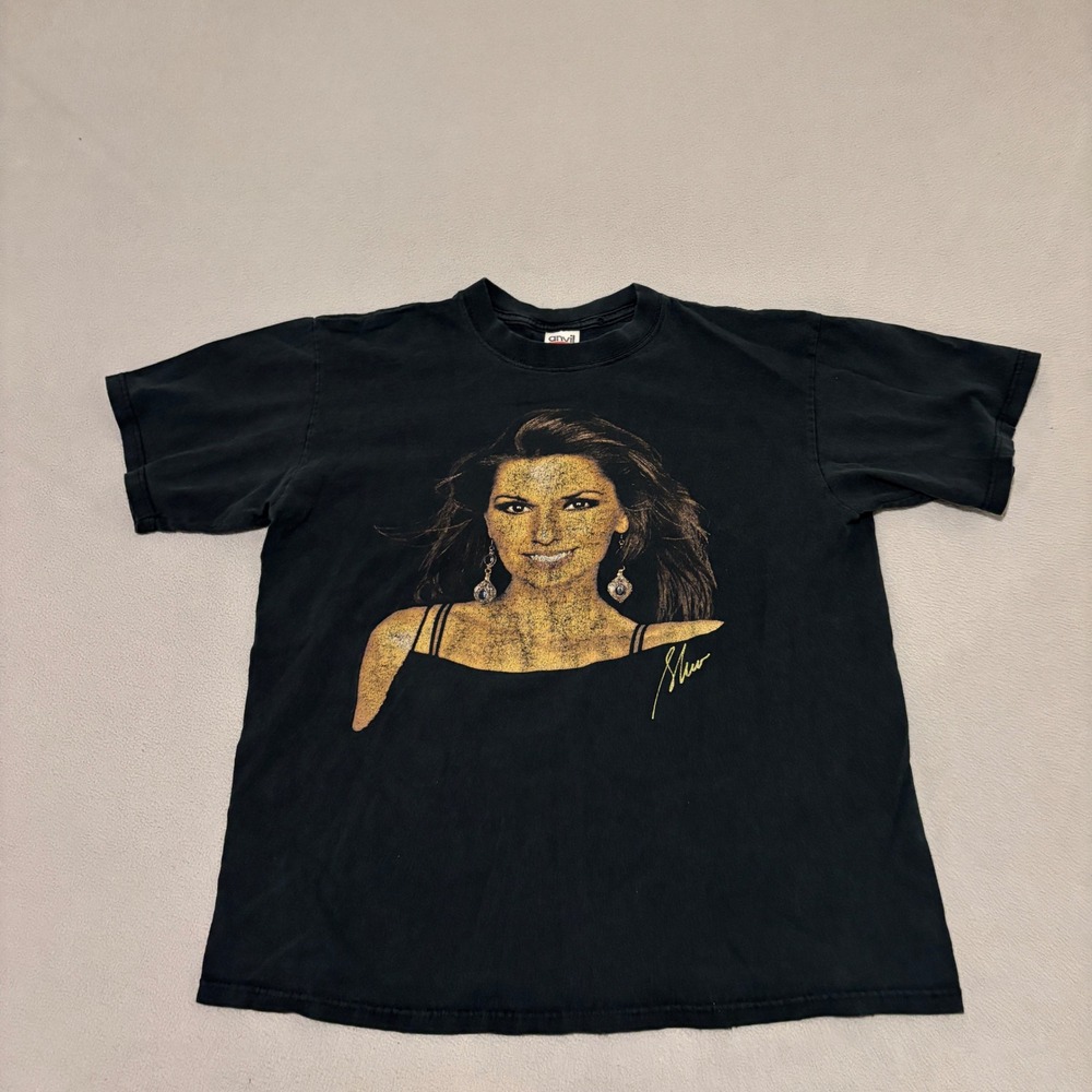 Vintage Y2K Shania Twain Graphic T Shirt Anvil Black Mens Medium Country Music